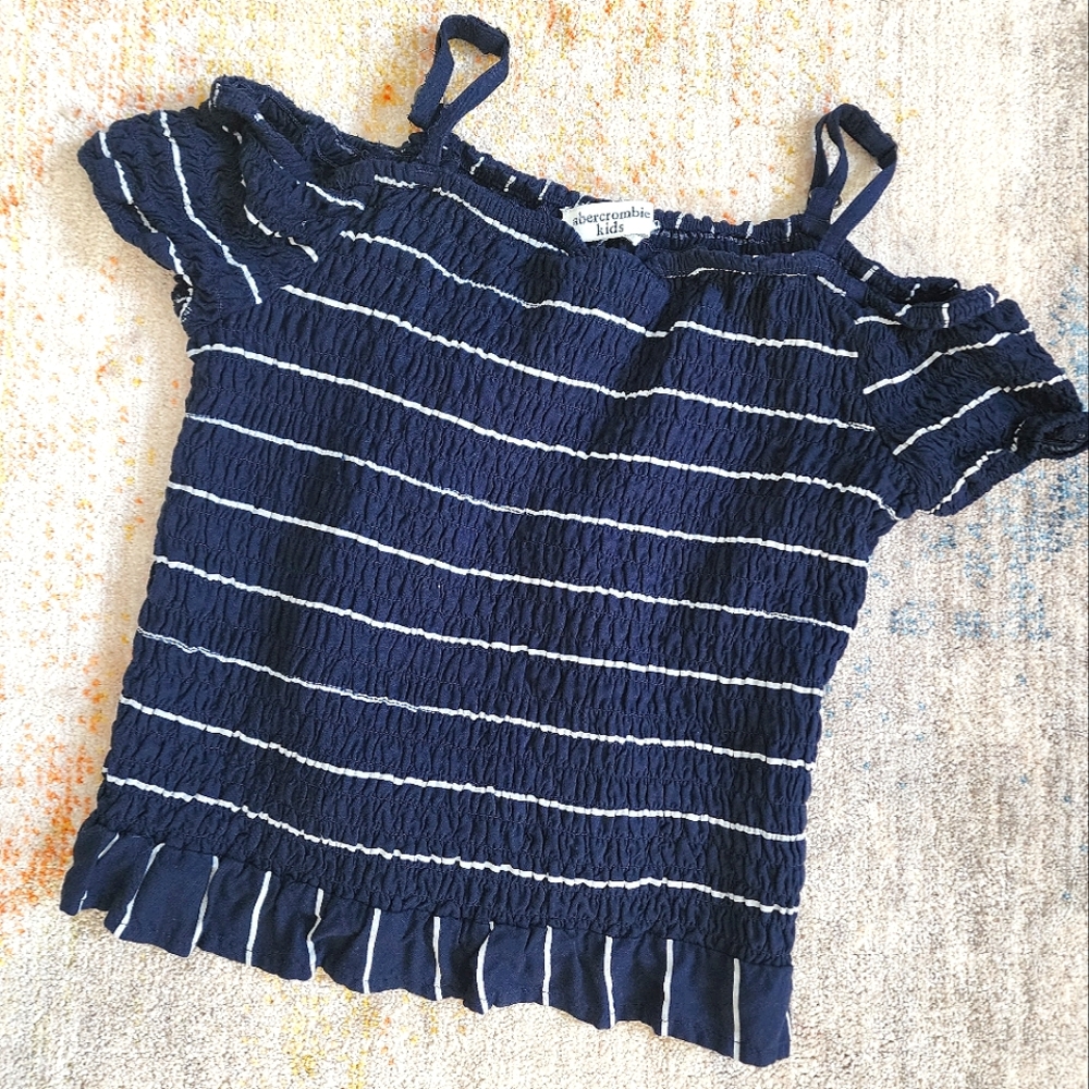 Abercrombie Kids Smocked Striped Cold Shoulder Cropped Blouse